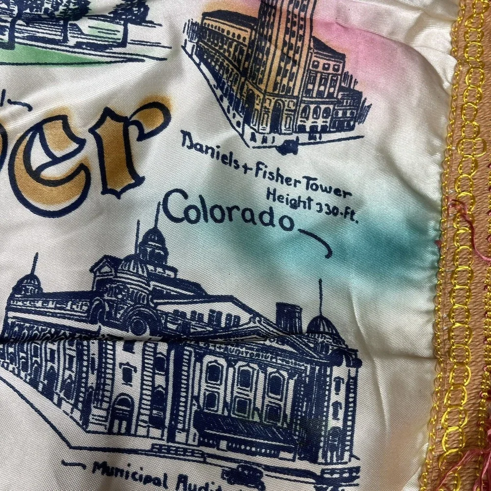 Vintage Souvenir of Denver Satin &Fringe Pillowcase Square 17